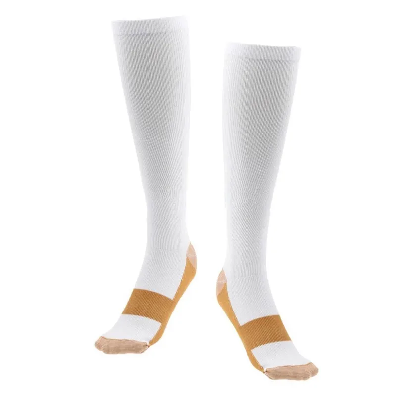Новые Медные инфузированные Компрессионные носки 20-30 мм рт. Ст. Градуированные мужские и женские Лоскутные Длинные носки S-XXL - Цвет: Белый