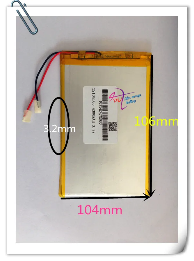 

Weight 10 pcs 3.7V 4300mah 32104106 Lithium Polymer Rechargeable battery For DIY GPS Power bank Tablet PC MID DVD PAD