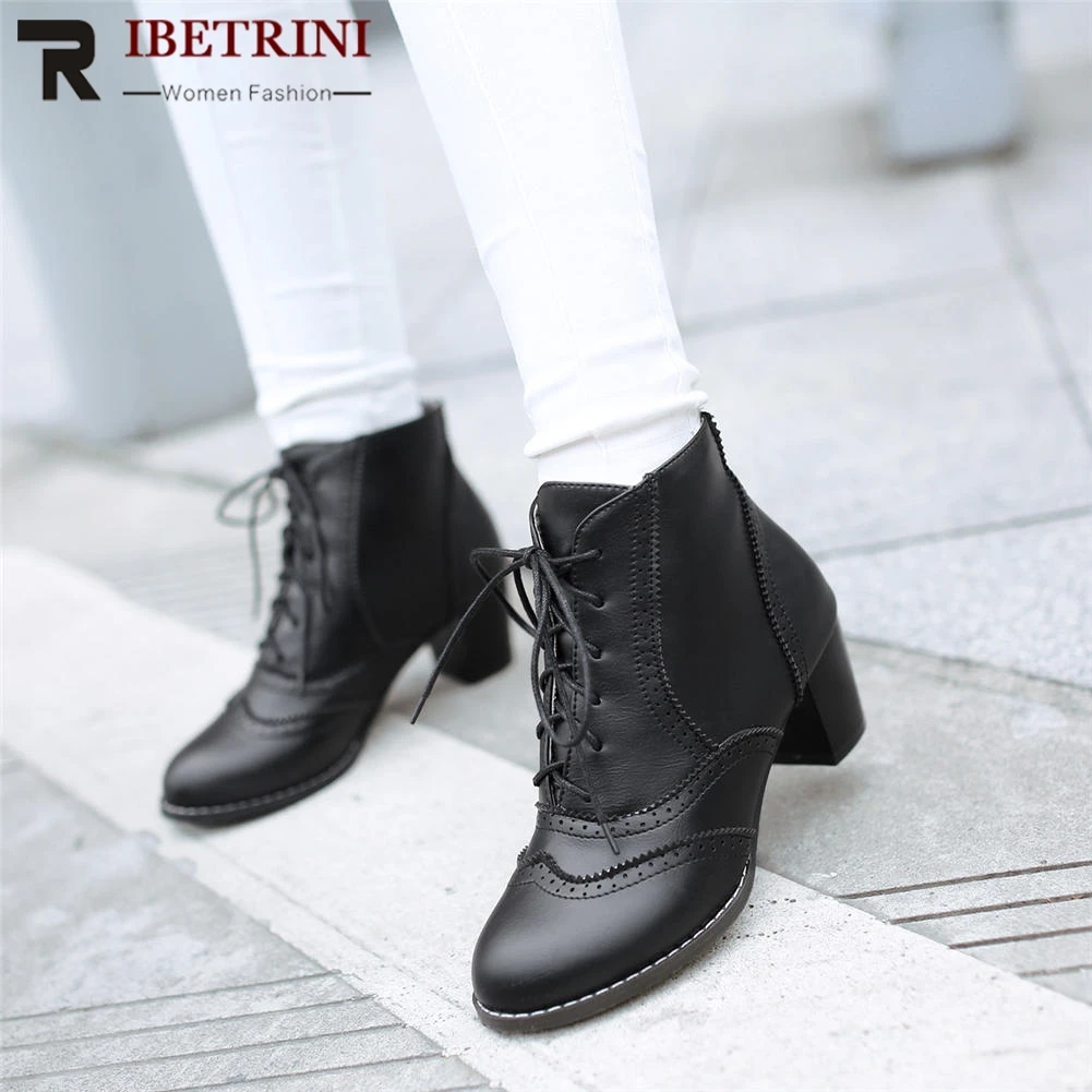 RIBETRINI/британский стиль; обувь на массивном каблуке с круглым носком; повседневная обувь на шнуровке; женские ботильоны; сезон осень-зима