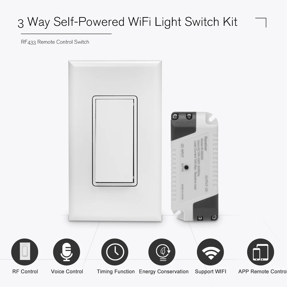 3 Way Wireless WiFi Light Switch Kit RF433 Remote Control Switch