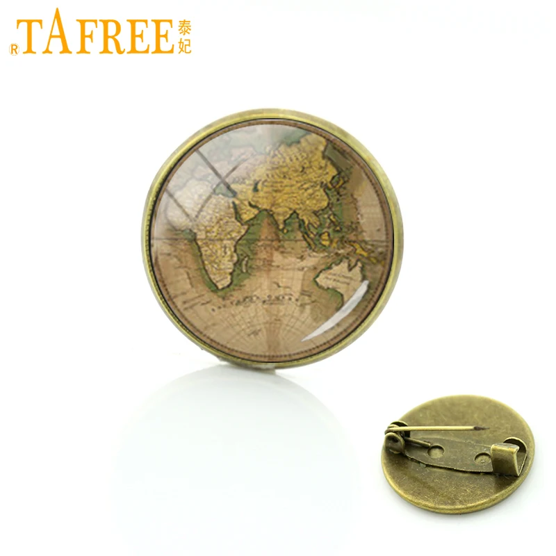 

TAFREE Retro ethnic style earth map brooches vintage world Intercontinental map pins fashion USA city map men women badge T870