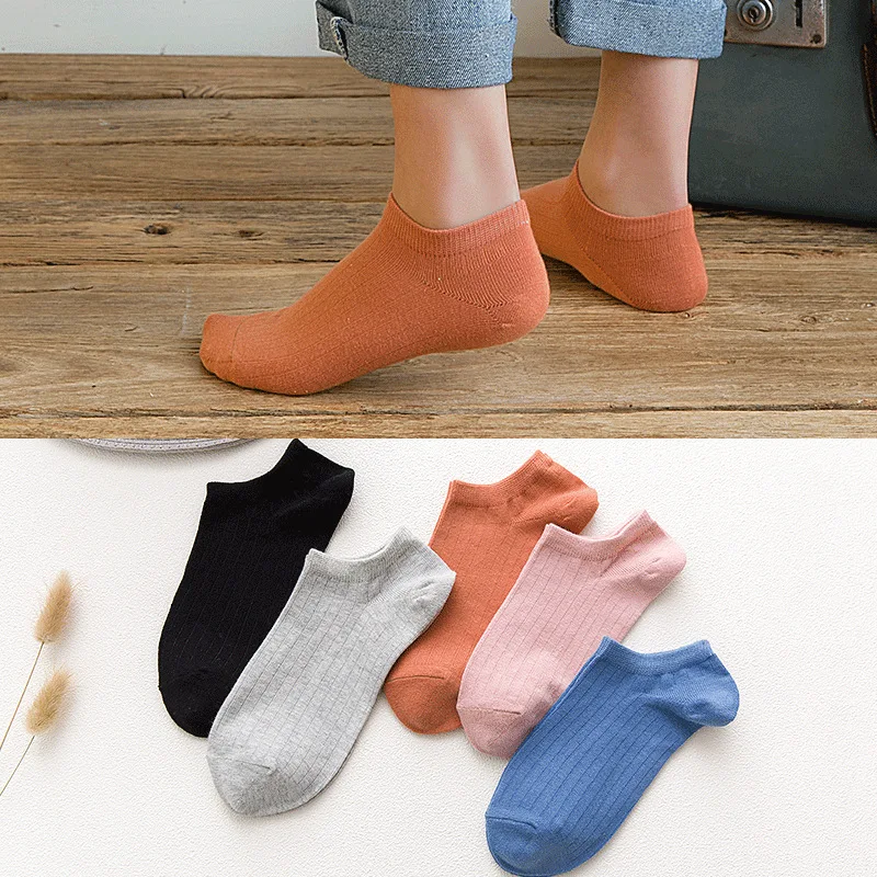 TWTZQ/5 пара/лот, Новое поступление, носки, женские хлопковые забавные носки в полоску, одноцветные, Meias, повседневные короткие носки для девочек, Calcetines - Цвет: MIX 1