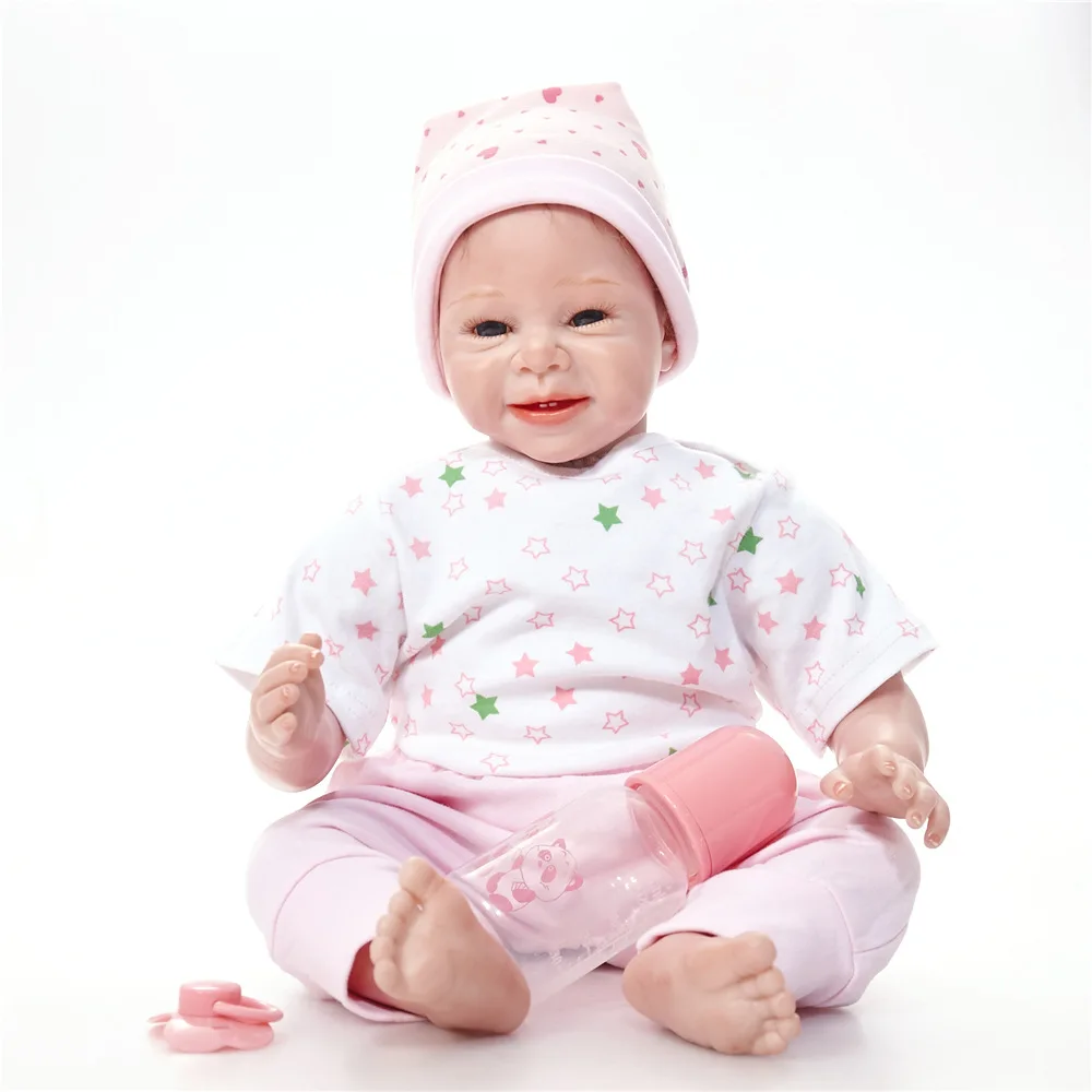 

55cm Healthy Cloth Body Reborn Baby Doll Newborn Lifelike Realistic Happy Laughing Babies Princess Doll Birthday Holiday Gift