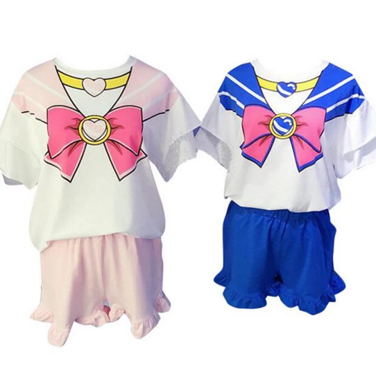Пижама Sailor Moon розовая синяя летняя для женщин хлопковый набор пижам пижамы с