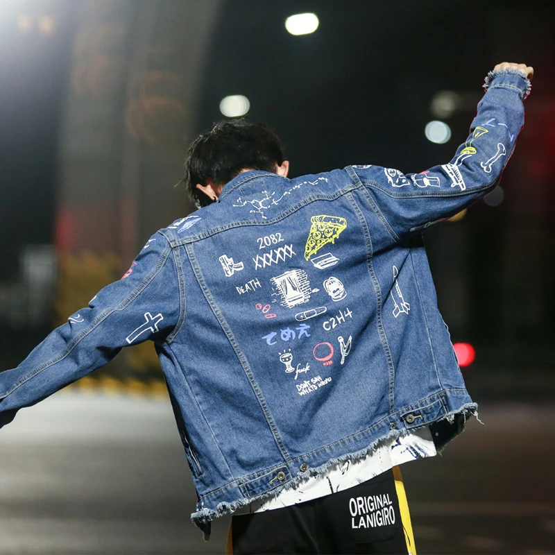 Zogaa 2019 Hip Hop Fashion Printed Jeans Jacket Men Cotton Casual Streetwear Autumn New Denim Jacket Coat with Graffiti for Men