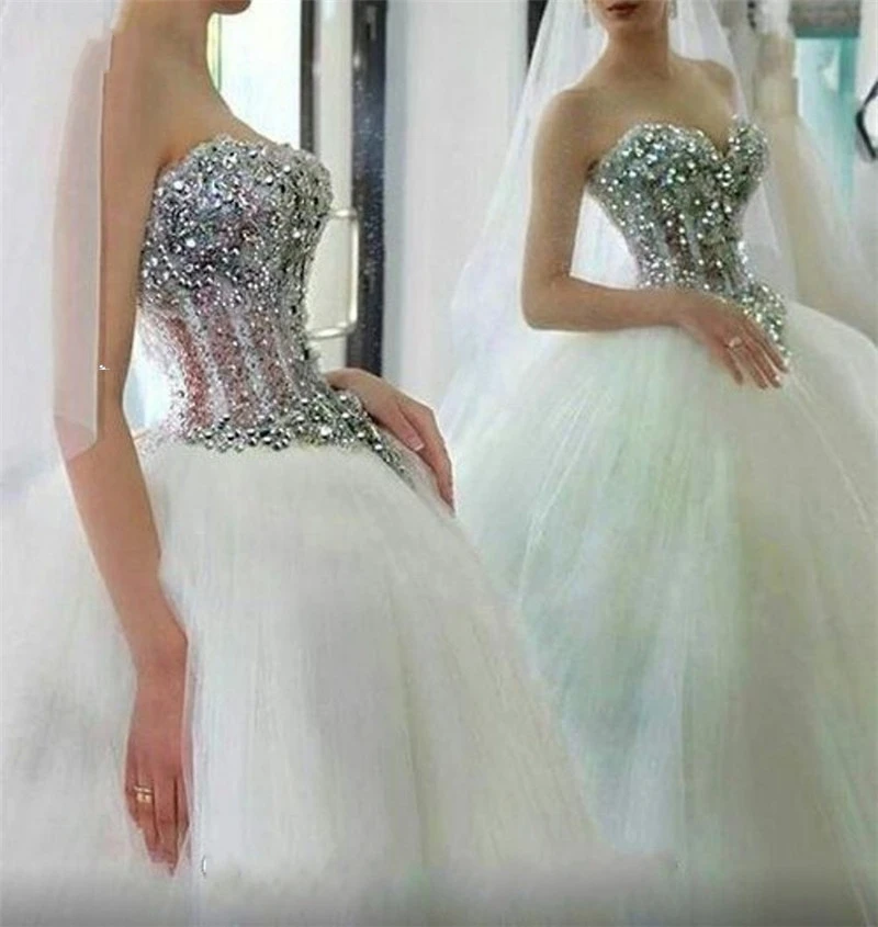 

Luxury Arabic Dubai Wedding Dresses For Women Sweetheart Crystal Beading Sequins Long Bridal Gowns 2024 Robe De Mariage