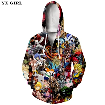 

YX Girl Unisex 2018 Clothes Cartoon Anime Character 3d Printed Hoodies Zipper Hoodie for Women/Men Autumn Casual Zipper Jacket