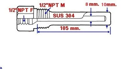 

L=105mm One End Closed Stainless Steel thermocouple Thermometer Thermowell