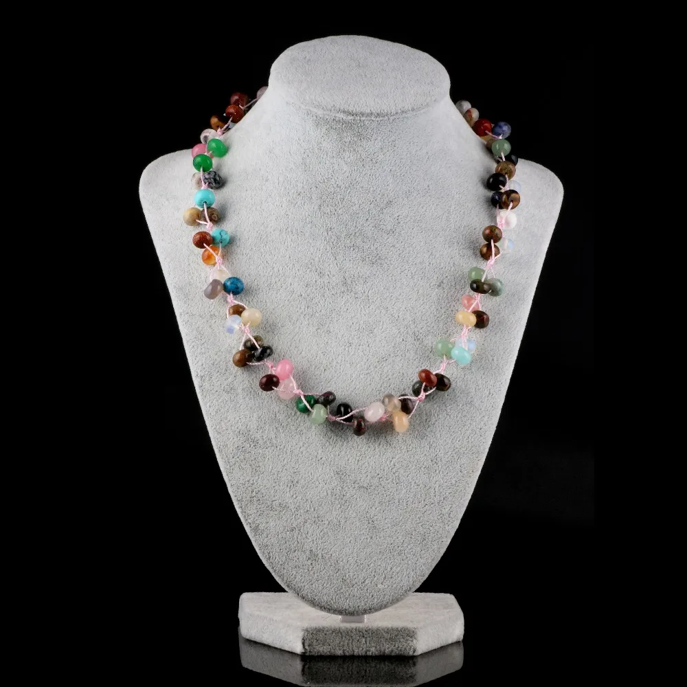 

Wholesale natural stone necklace agated necklace quartz stone necklace 22colors optional 6x8mm 18 inches