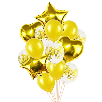 

14pcs Gold Silver Confetti Latex Balloons Set Star Heart Shape Foil Balloon Birthday Party Decoration Kids Baby Shower Favor