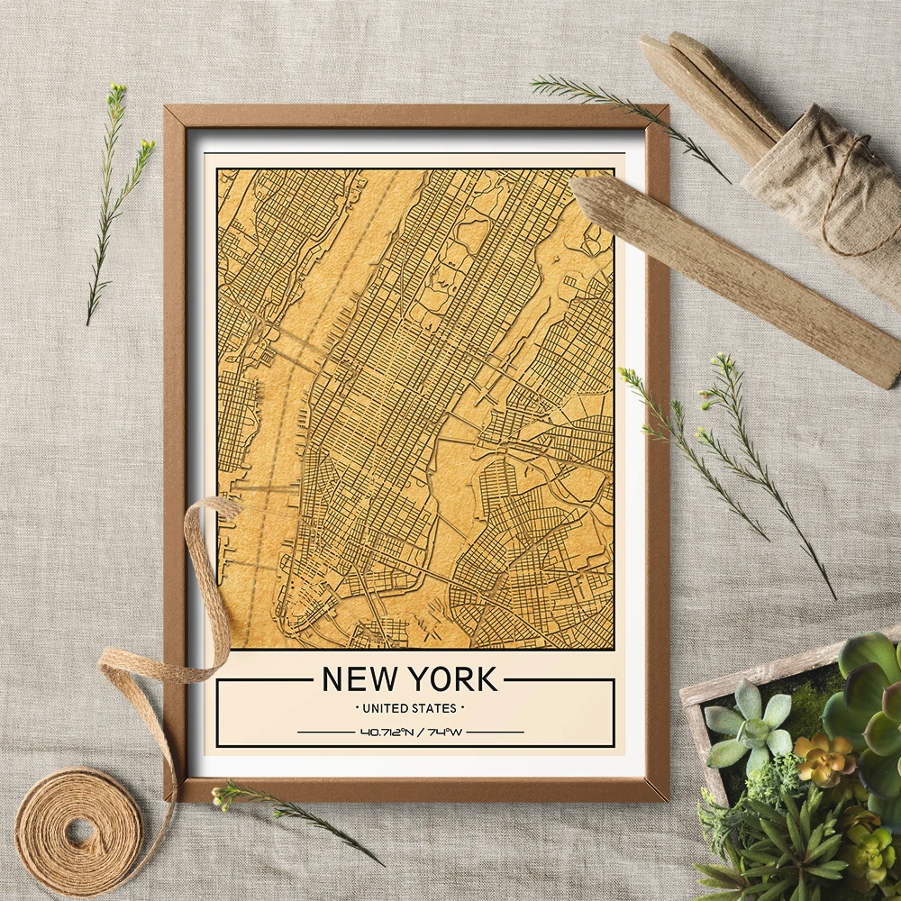 Carving art Style Custom Print City Art MAP Canvas Painting Wall Art