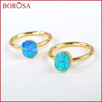 

BOROSA Fashion 5/10pcs Gold Color Blue Japanese Opal Rings Gems Druzy Manmade Opal Ring Drusy Jewelry for Women G1515
