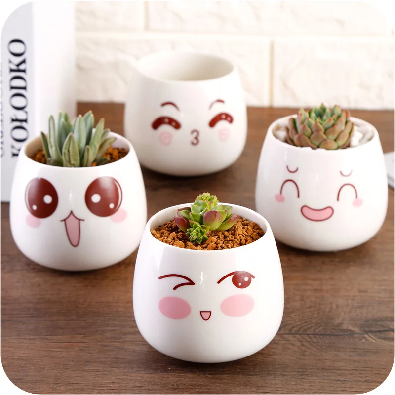 

2019 Simple Cute Cartoon Pattern Deskep Small Coarse Pottery Pot Succulent Plant Flower Pot Desktop Plant Pot Random Delivery