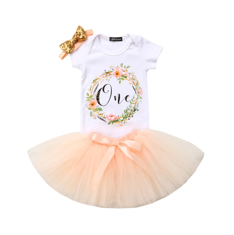 Комбинезон с цветочным рисунком для маленьких девочек; пышная юбка-пачка; повязка на голову; Комплект для свадьбы, Нового года, дня рождения, 1 года; нарядное платье для младенцев