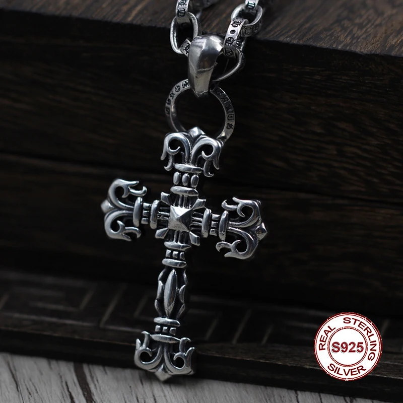 S925 Sterling Silver Men s Pendant Flame Cross Pendant font b Jewelry b font Tag Personality