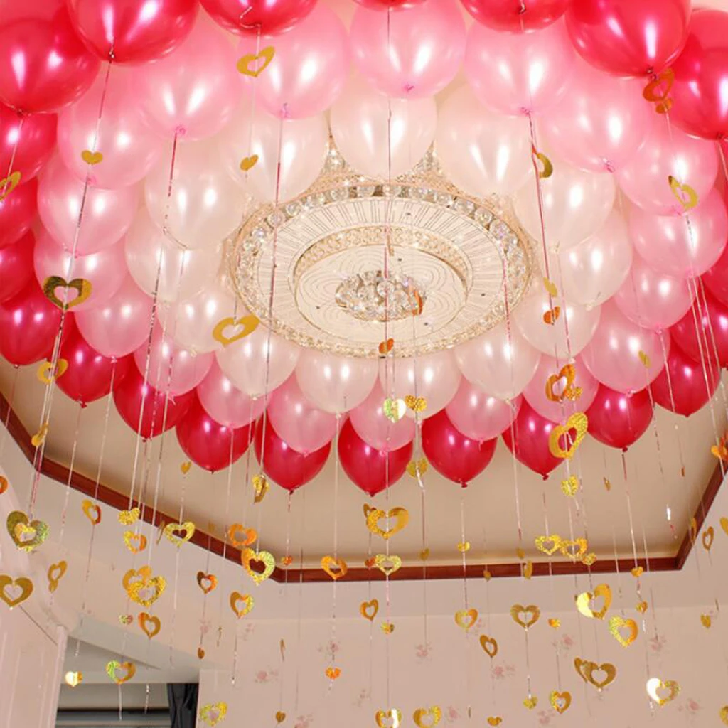 100 Glitter Plastic Hearts & Tinsel Curtain Hanging Balloon Swirls Ceiling Decorations