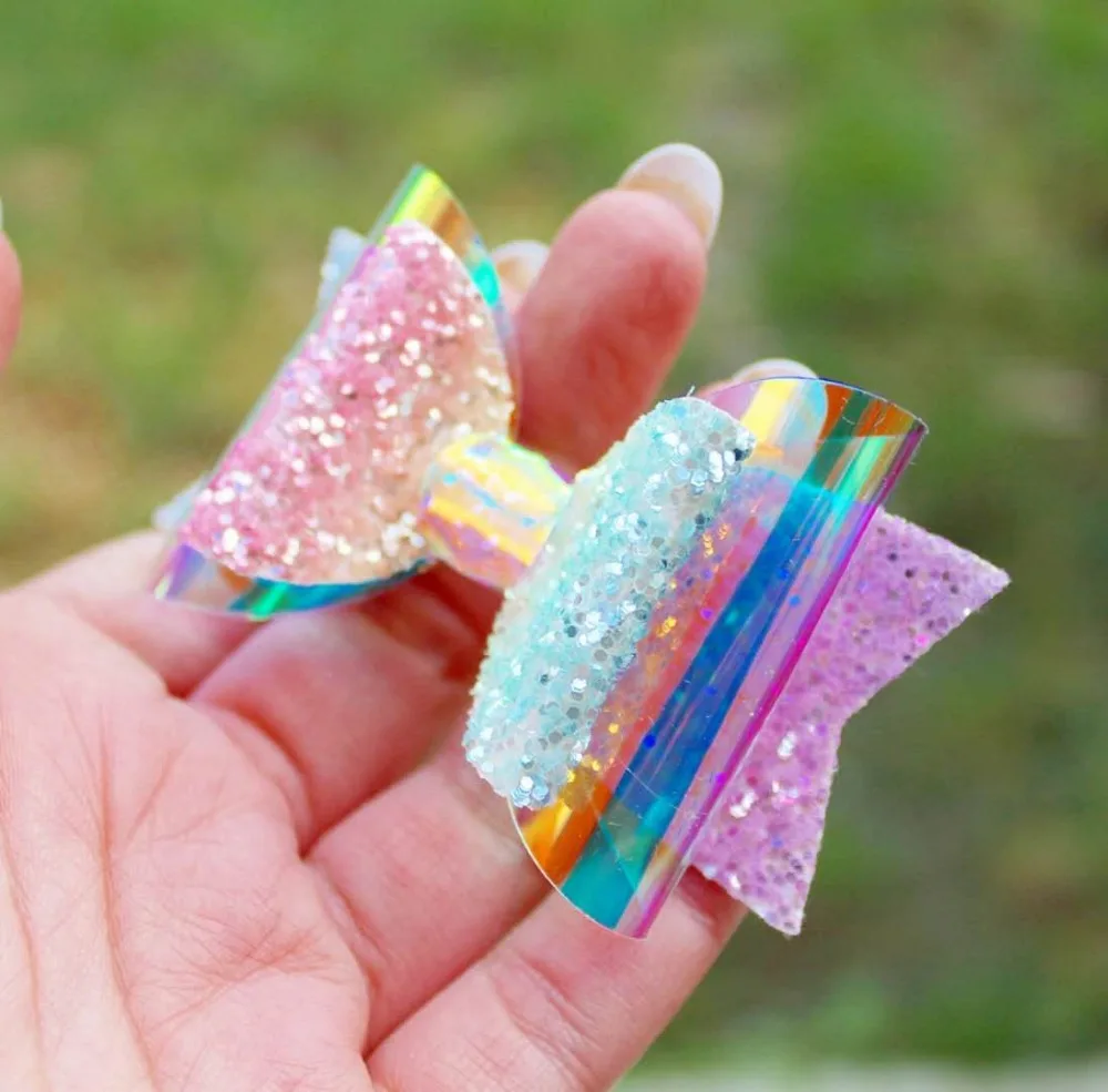 

Thumbelina 3.5inch Rainbow Princess Hairgrips Glitter Hair Bows with Clip Dance Party Bow Hair Clip Girls Hair Accessories