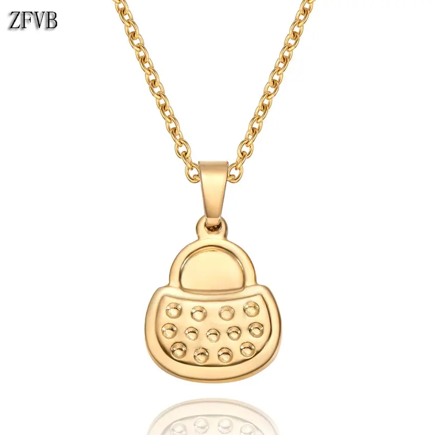

ZFVB Trendy Bag Necklace Women Gold Color Stainless Steel Fashion Wedding Pendant Necklace Clavicle chain Jewelry Gift
