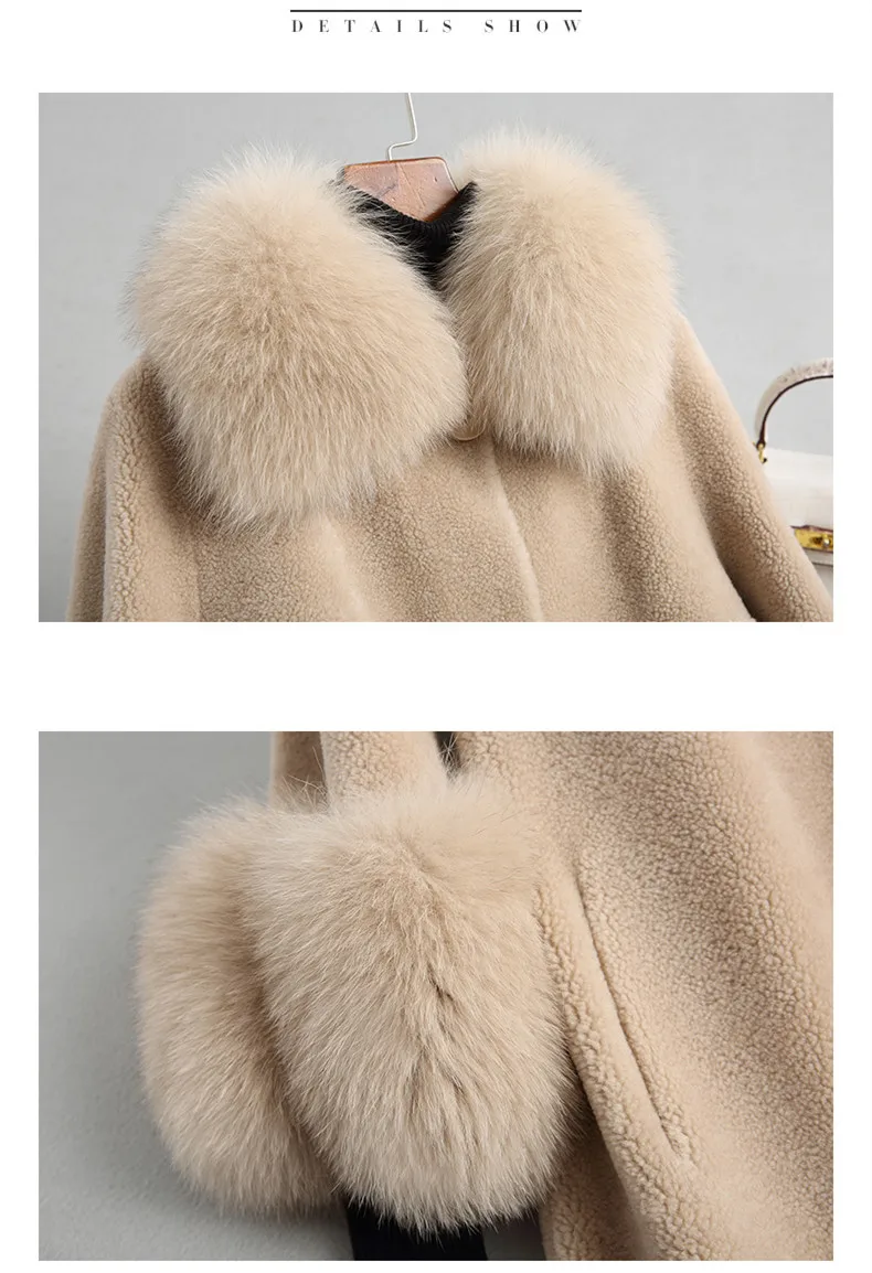 Женское пальто для стрижки овец, плотное теплое пальто из настоящей шерсти, женское длинное теплое пальто, новая зимняя куртка, Воротник из натурального Лисьего меха, верхняя одежда