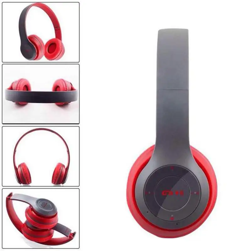 

Multifunction Wireless Bluetooth Headset Foldable Over Ear Headphones with Mic Support FM Radio TF Card and AUX Play (Red)