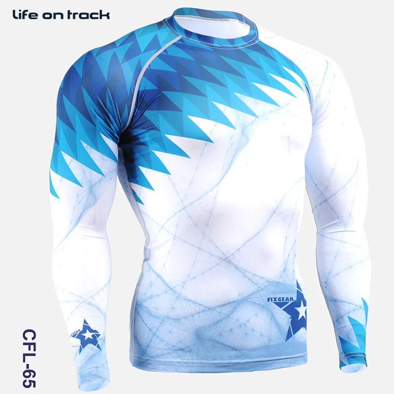 

Life On Track Man Running Tops Compression Shirts Brand Bodybuilding Black And White Long Sleeve Two Different Printing