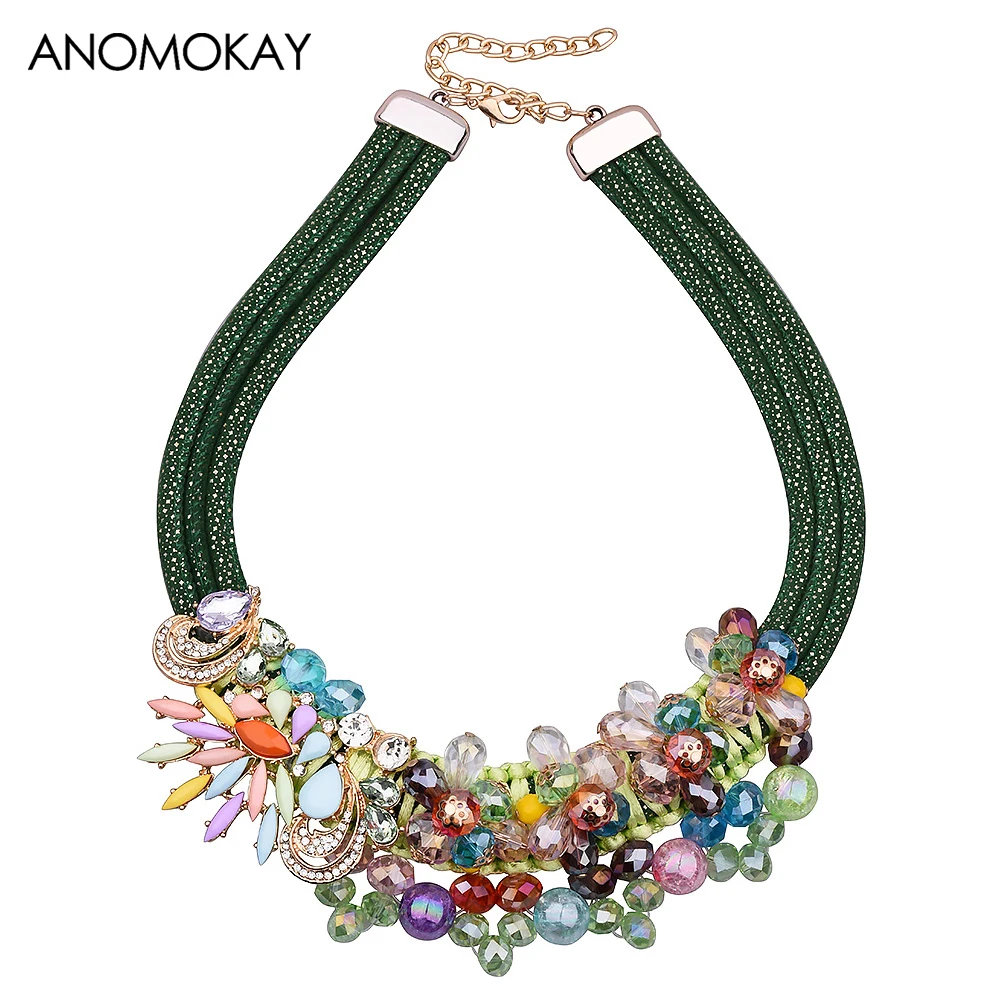 

Fashion Colorful Rhinestone Necklace Handwork Weave Women Choker Necklace for Birthday Party Gift