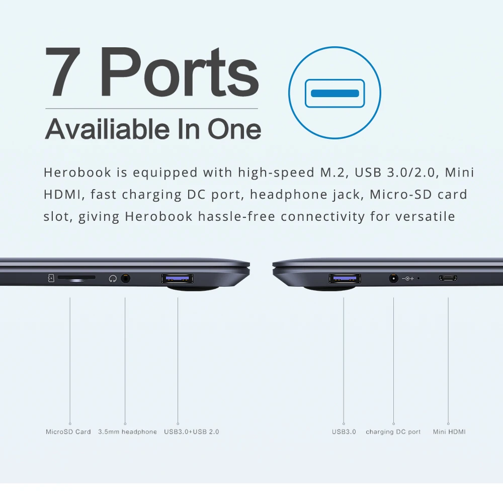 CHUWI Original HeroBook 14.1 Inch Laptop Windows 10 Intel E8000 Quad Core 4GB RAM 64GB ROM Borderless keyboard