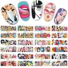12 pcs/lot Pop Art Designs décalcomanie bricolage transfert d'eau Nail Art autocollant Cool fille lèvres décorations enveloppes complètes ongles JIBN385-396(China)