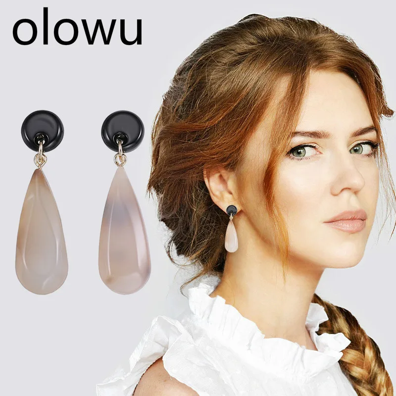 Olowu роскошные новые модные круглые висячие серьги женские из смолы длинные Brincos