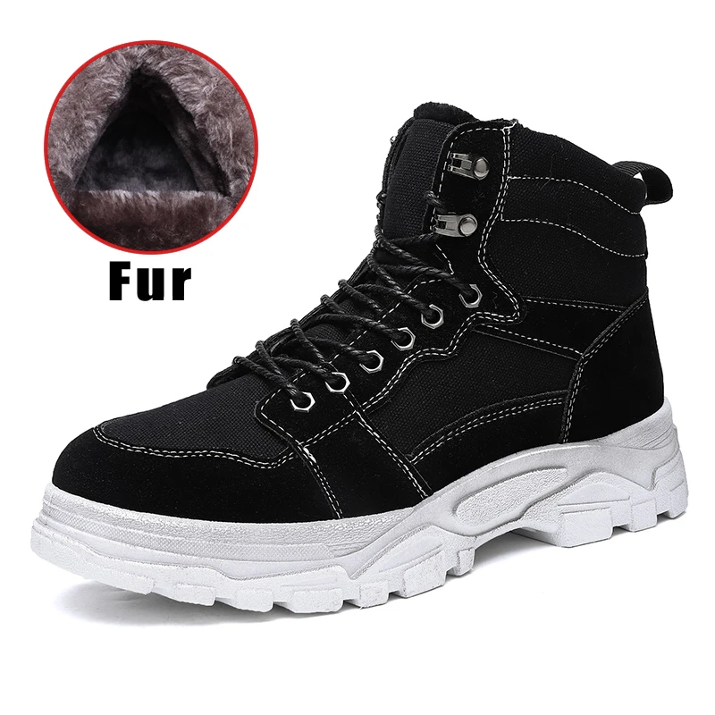 

Winter Men Boots with Fur Black White Martins Male Boots Hard-Wearing Youth Fashion Mens Boots Warm Fur Mens Thick Sole Shoes