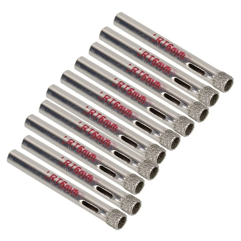 10Pcs 6mm Diamond Coated Drill Bit Tile Ceramic Glass Hole Saws Silver WWO66