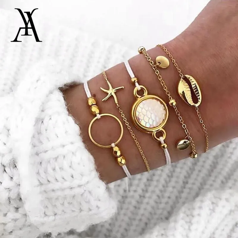 Набор разнослойных браслетов в виде морской звезды золотого цвета в богемном стиле, модные летние пляжные браслеты и браслеты