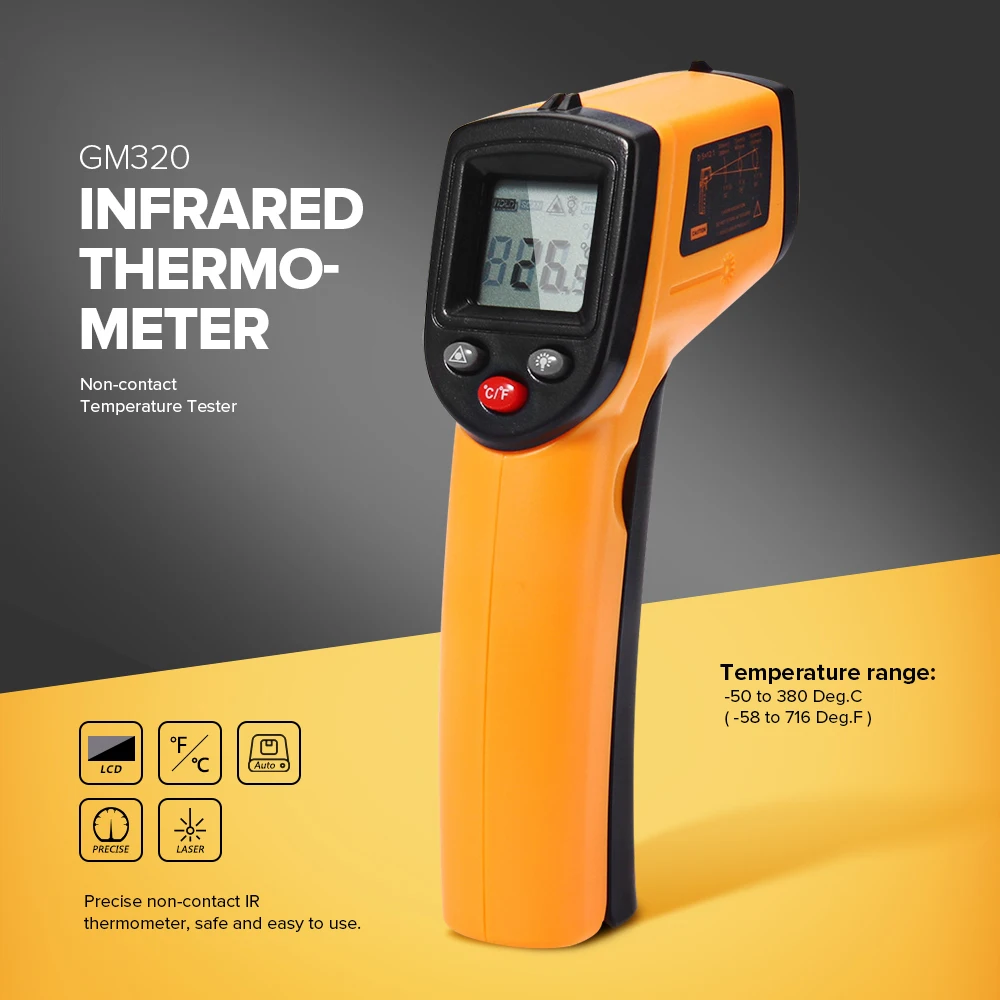 GM320 thermomètre infrarouge testeur de température sans contact affichage LCD pistolet à Point Laser IR outil de Diagnostic thermomètre numérique