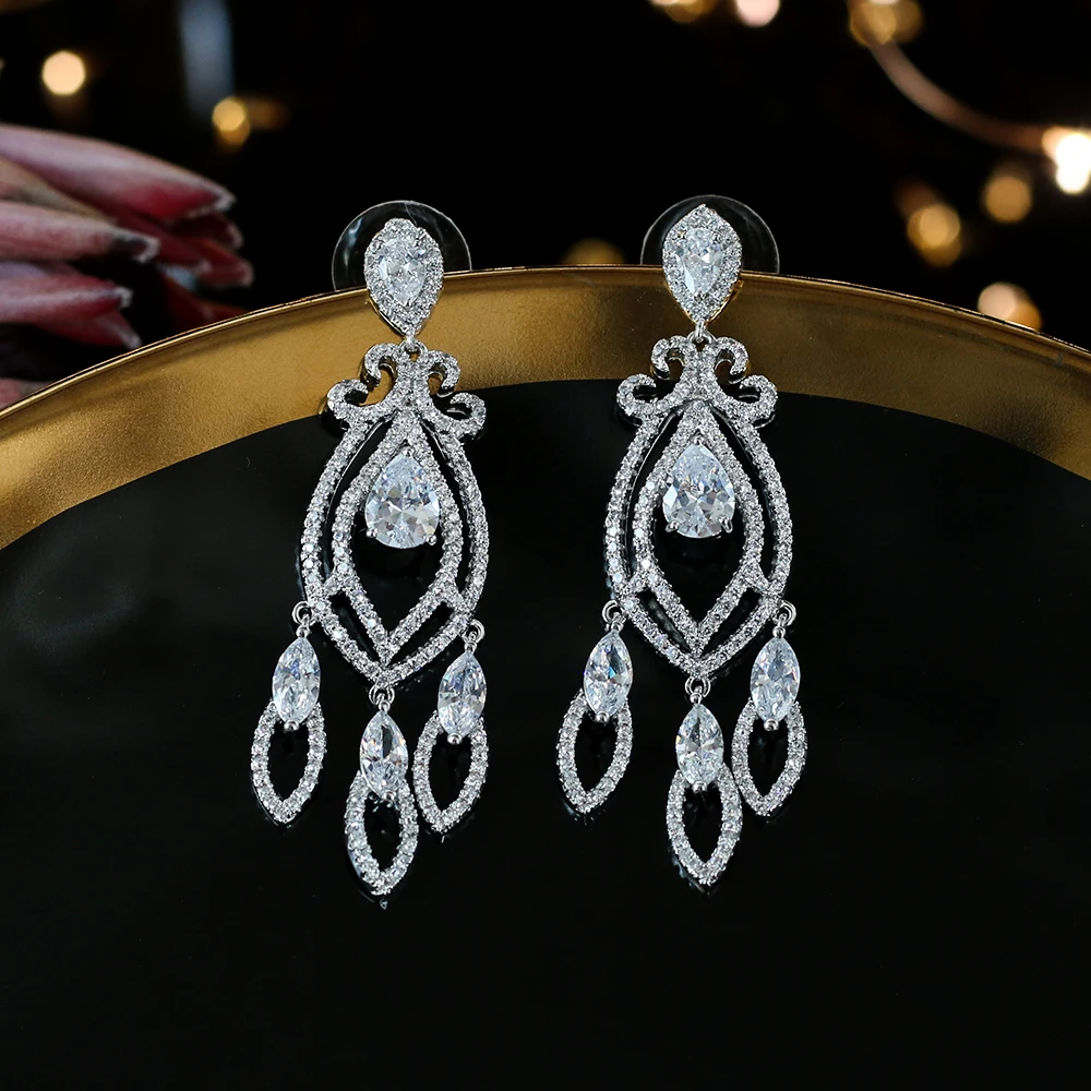 

Gotas de agua de moda de lujo AAA zircon modelos femeninos novias pendientes colgantes post gratis
