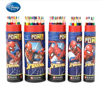 

1PCS Disney Spiderman Barrel Wooden Colored Pencils 12 colors / 18 colors Cartoon multicolor pencil for children