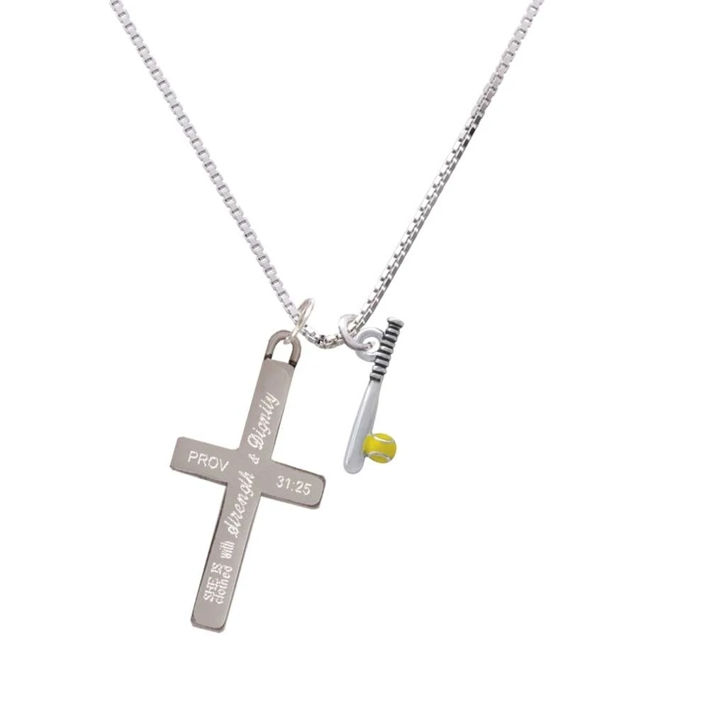 Enamel Softball and Bat - Strength and Dignity - Cross Necklace