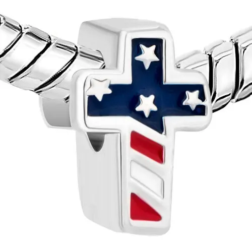 

free shipping enamel american flag cross charm Fits European Charm Bracelets A074