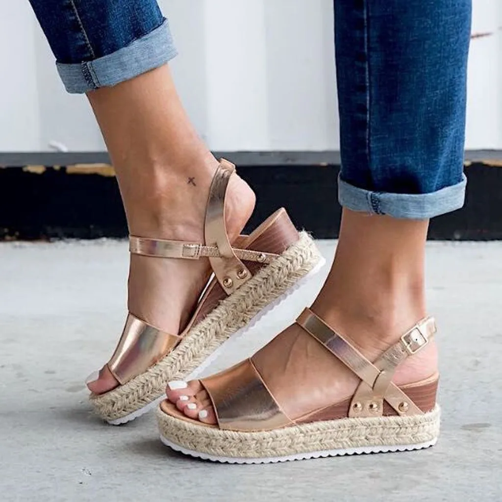 

Sandals Women Summer Fashion Wedges Platform Retro Peep Toe Sandals 2019 Summer Buckle Strap Shoes Sandalia Feminina