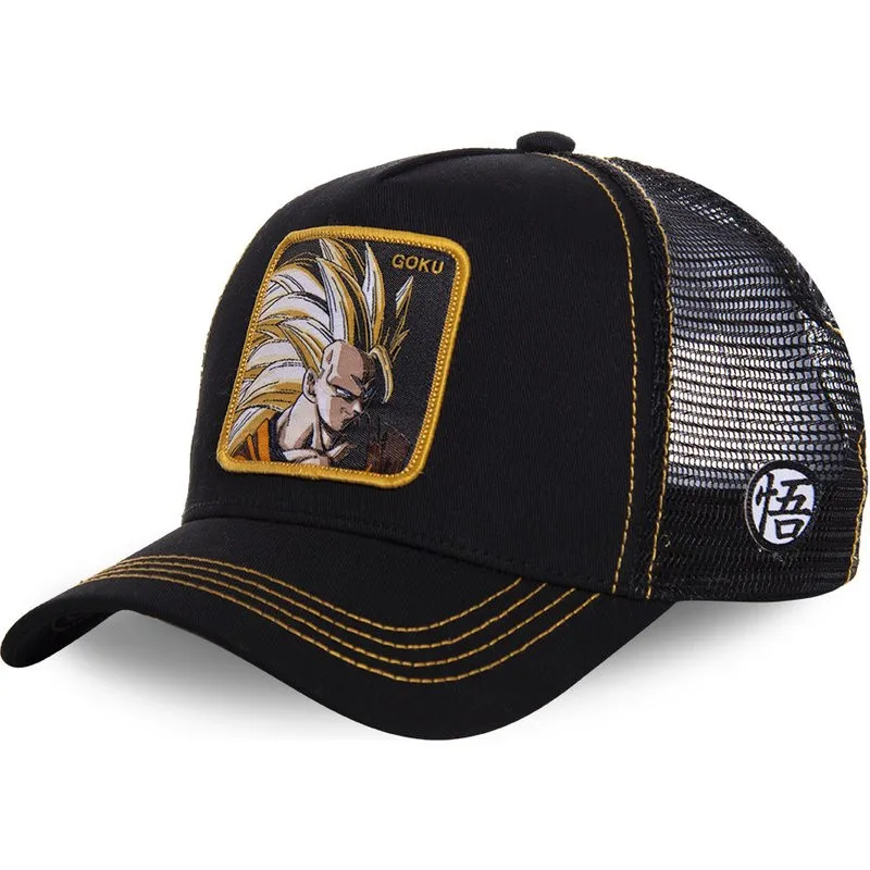 

New Dragon Ball Z Mesh Hat Goku Baseball Cap High Quality Black & Yellow Curved Brim Snapback Cap Gorras Casquette Dropshipping