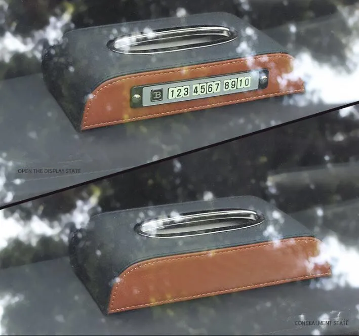 

Multifunction Car Tissue Box Headrest Hanging Block Type PU Leather Card Holder Parking With Phone Number Plate