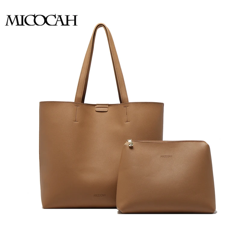 

MICOCAH 2 Pieces women shoulder bags PU Leather handbags for females Black/ Brown HTC076
