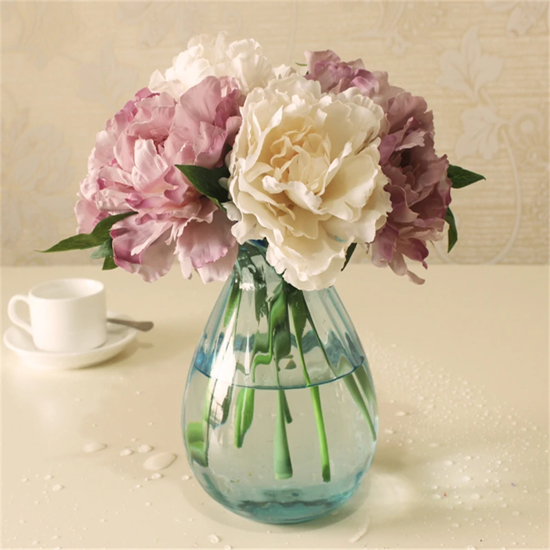 Cheap Tiffany Blue Artificial Fake Peony Silk Flowers Bridal Bouquet