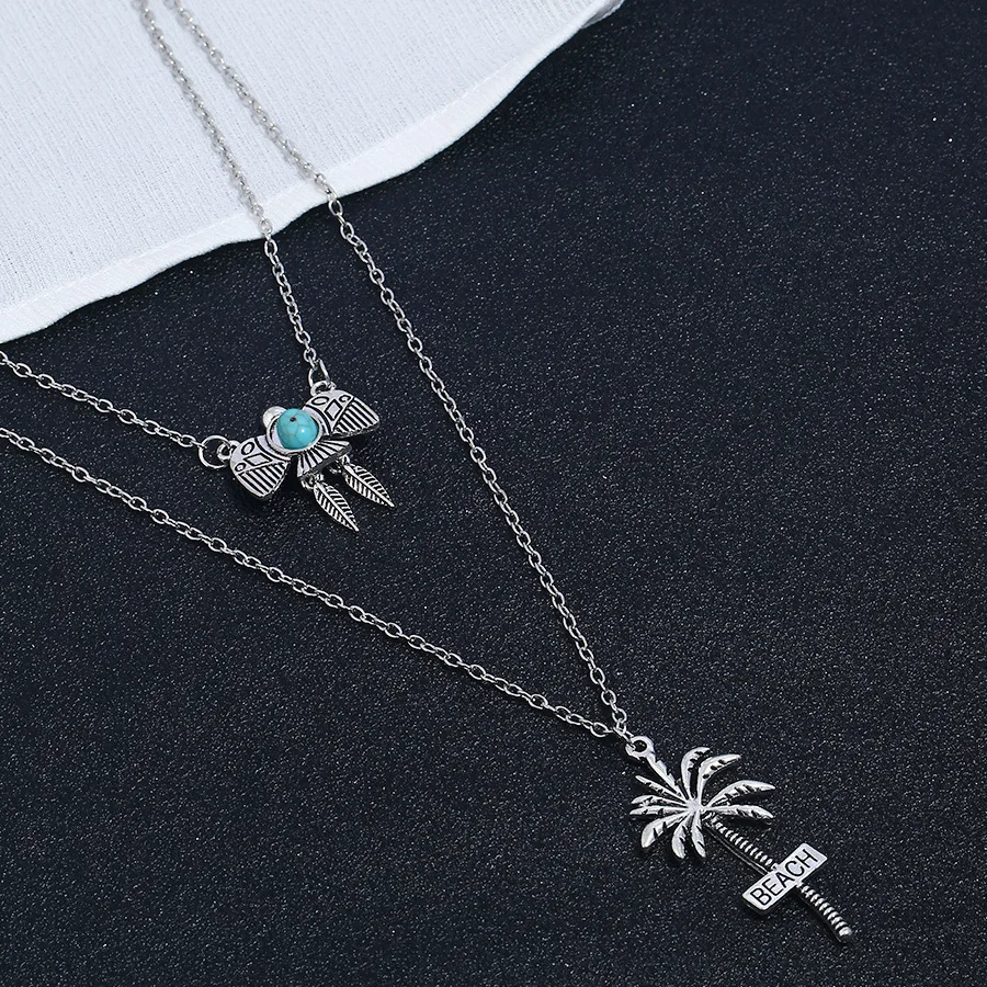 New Multilayer BEACH Coconut Tree Gold Choker Statement Necklace Bijoux Collier Femme Women Bird Charm Maxi Boho Jewelry Party