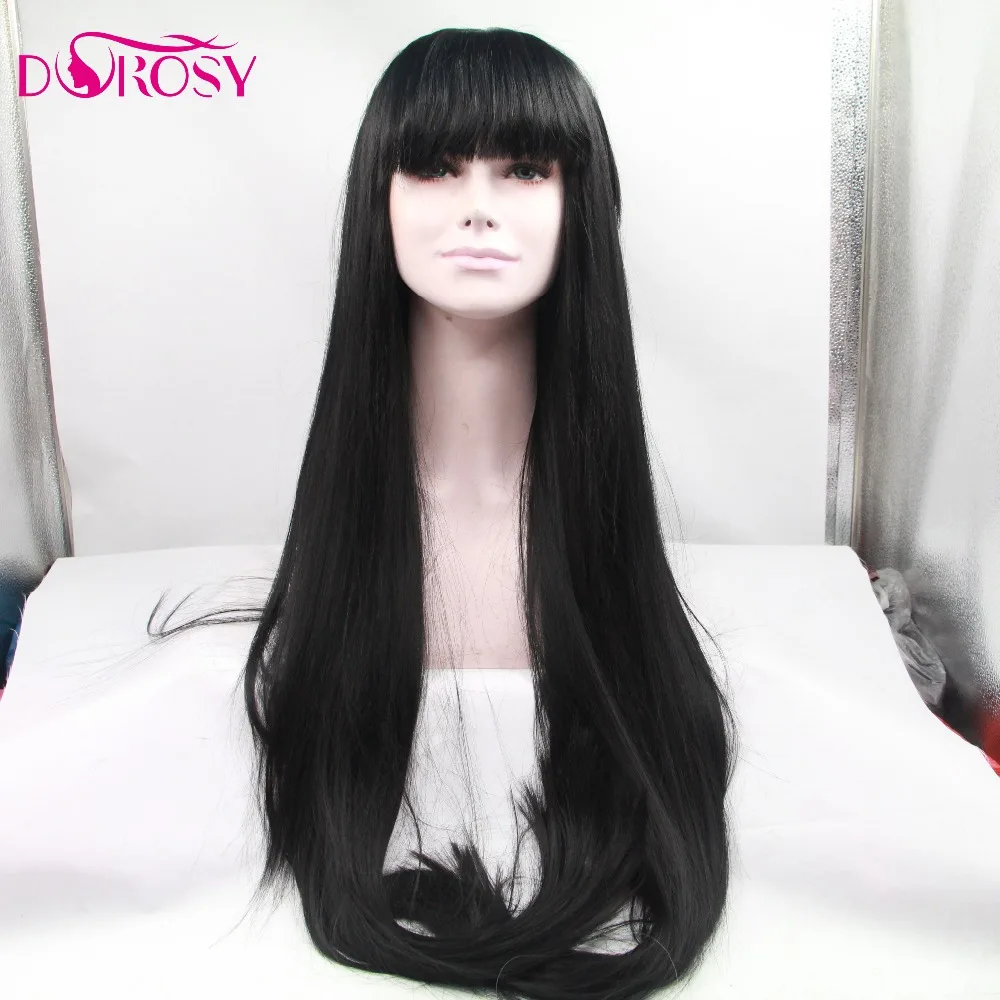 

DOROSY HAIR High Temperature Fiber Brazilian Peruca Fringe Black Long Natural Wave Synthetic Lace Front Wig For Women With Bangs