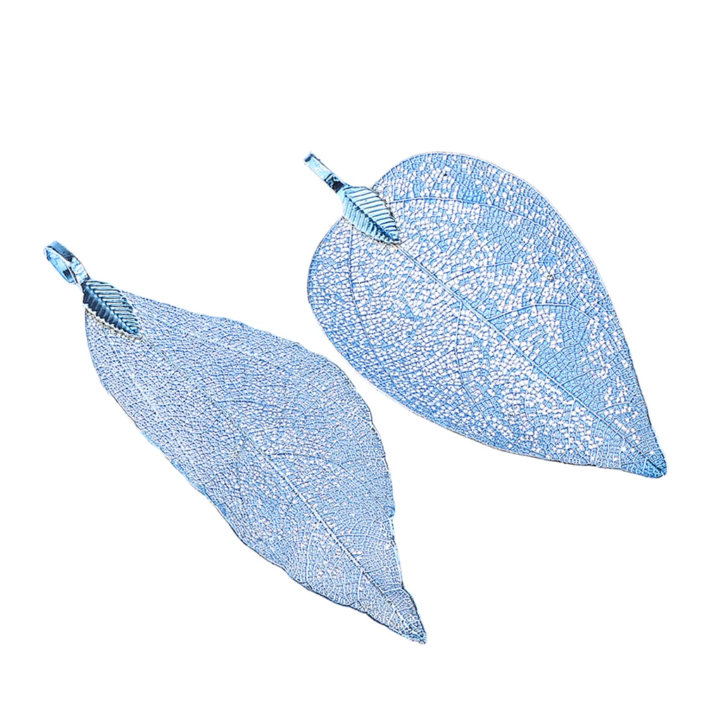 2 Pieces Electroplated Copper Natural Filigree Leaf Charms DIY Pendant Crafts for Necklace Earring Dangle Jewelry