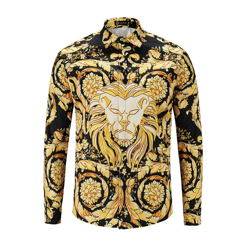 

Brand 3D Gold Flower Shirts Men Long Sleeve Luxury Social Dress Shirt Vintage Casual Slim Fit Shirts Party Shirt Men Clothes
