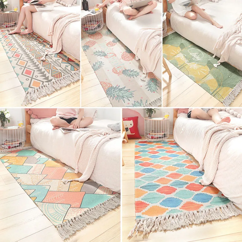 

Carpet For Sofa Living Room Bedroom Rug Cotton Tassels Yarn Dyed 60x150cm Table Ruuner Bedspread Tapestry Home Decoration
