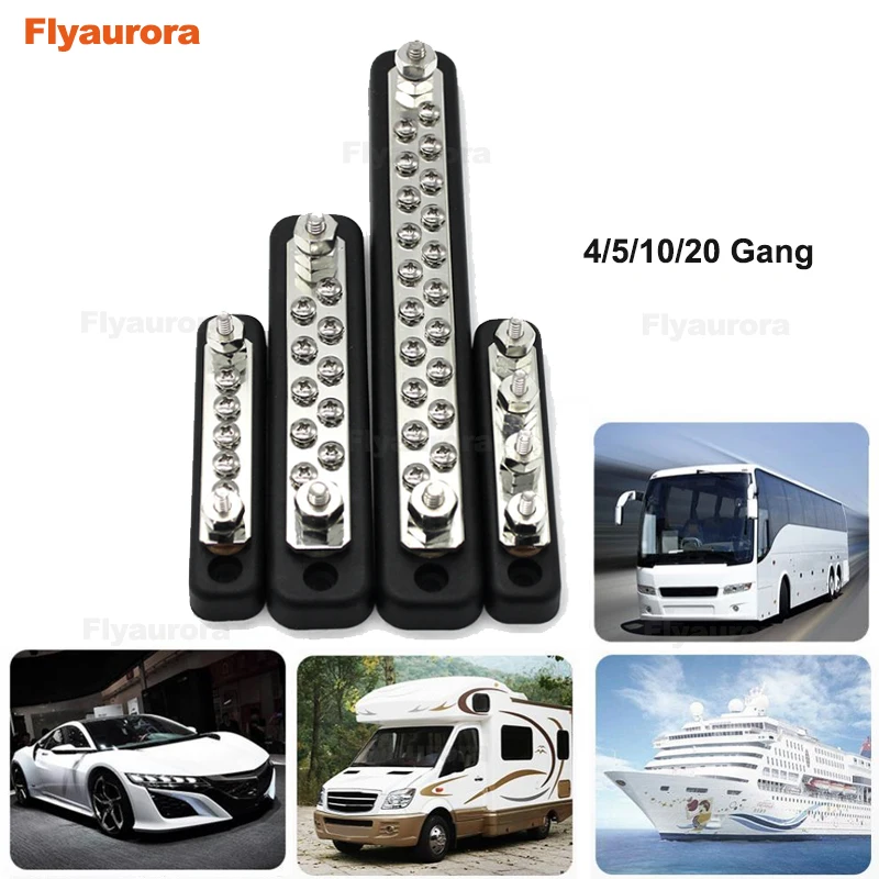 

100A-150A DC AC 4/5/10/20 Gang Terminal Block Common Bus Bar with Brass Terminals for trucks caravans buses boats etc