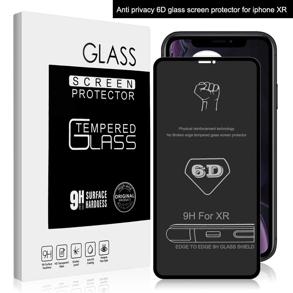 

6D Privacy Protection Screen Protector For iPhone xs max xr x 6 6s 7 8 plus Tempered Glass Film Glass 100pcs/lot retail pacakge