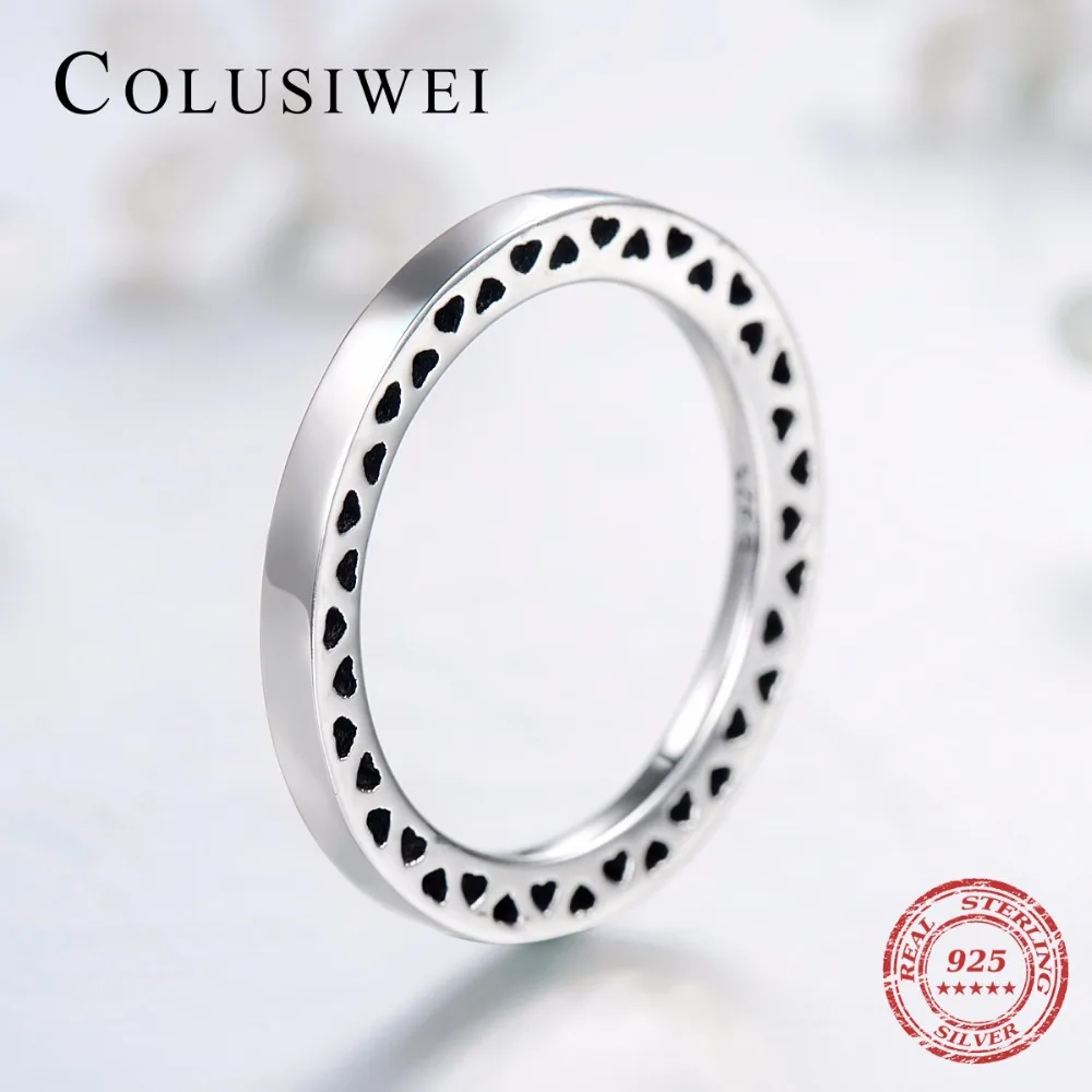 

COLUSIWEI 3 Style Stackable Ring Wedding Finger Jewelry Solid 925 Sterling Silver Simple Heart Rings For Women Engagement Gfit